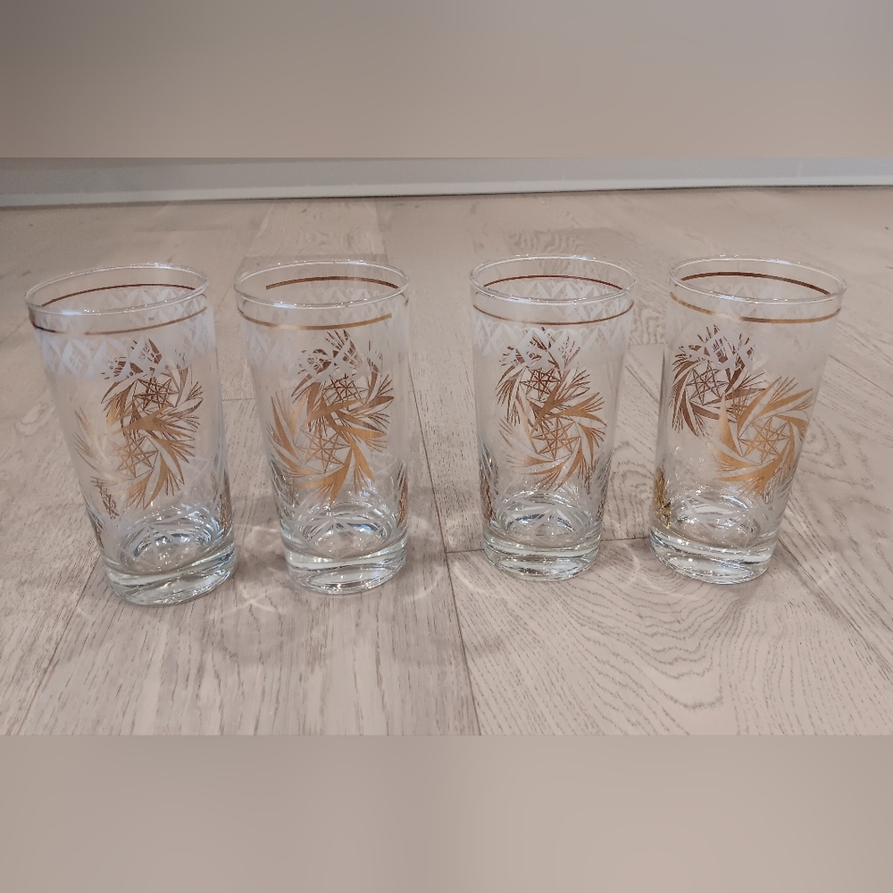 LIBBY MCM Vintage Atomic Gold Frosted Pinwheel Glasses, Set Of 4